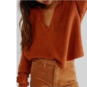Free People Marlie Deep V Ribbed Sweater - Burnt Orange - NWT - Size XS